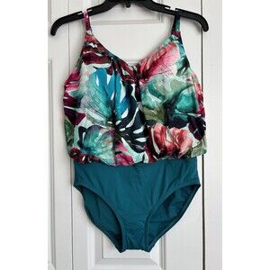 Contours by Coco Reef One Piece Swimsuit Size 8 /32C/D Beachwear Watercolor leaf